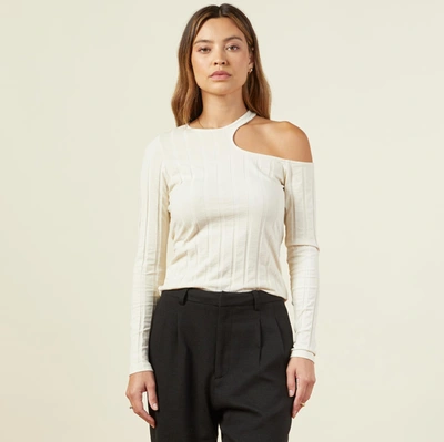 Monrow Flat Rib Asymmetric Long Sleeve In Off White