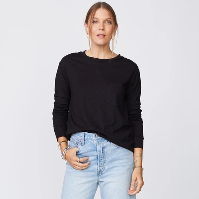 Monrow Long Sleeve Ex-boyfriend Pocket Crew In Black