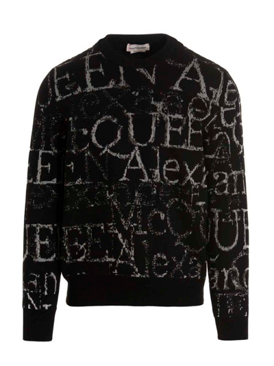 Alexander Mcqueen Monogram Printed Crewneck Sweater In Black
