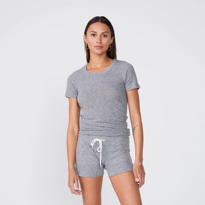 Monrow Textured Tri-blend Fitted Crew Neck Tee In Granite