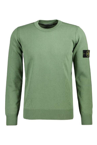 Stone Island Logo Patch Knitted Jumper In Sage