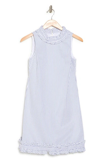 Eliza J Stripe Ruffle Sleeveless Sheath Dress In Blue