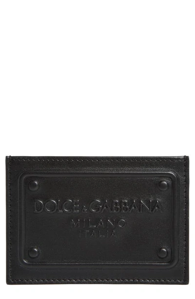 Dolce & Gabbana Logo Embossed Leather Card Case In Black