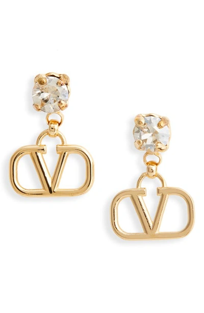 Valentino Vlogo Signature Pendant Earrings In Oro/ Crystal Silver Shade