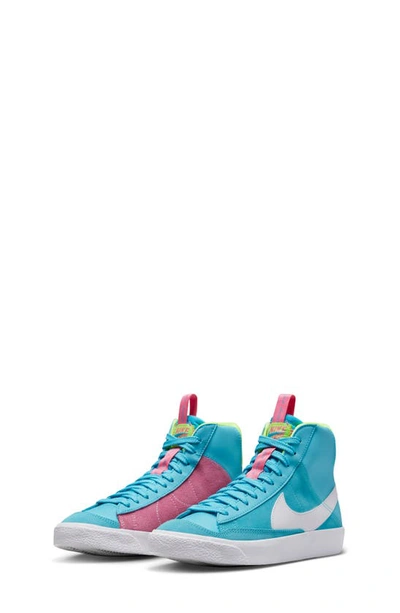 Nike Kids' Blazer Mid '77 Se Sneaker In Baltic Blue/white/pink Glow/volt