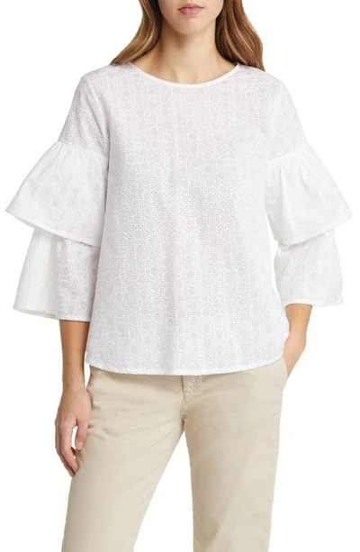 Masai Copenhagen Drea Ruffle Sleeve Cotton Eyelet Top In White