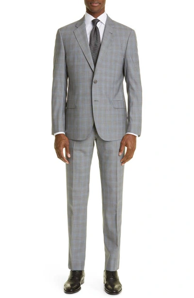 Emporio Armani Textured Plaid Virgin Wool Suit In Solid Medium Grey