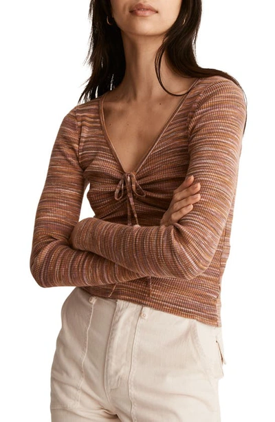 Madewell Space Dye V-neck Cinched Sweater In Spacedye Mahogany