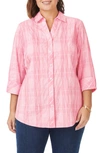 Foxcroft Faith Beach Plaid Button-up Tunic Shirt In Pink Champagne