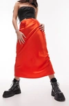 Topshop Satin Bias Midi Skirt In Bright Red