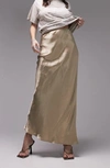 Topshop Satin Bias Maxi Skirt In Stone-neutral
