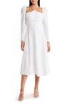 Astr Long Sleeve Tie Neck Dress In White
