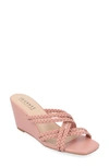 Journee Collection Baylen Braided Strappy Wedge Sandal In Blush