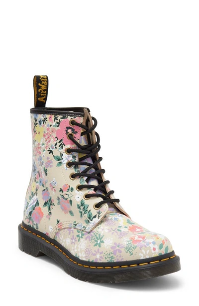Dr. Martens' 1460 Floral Mash Up Leather Lace Up Boots In Creme