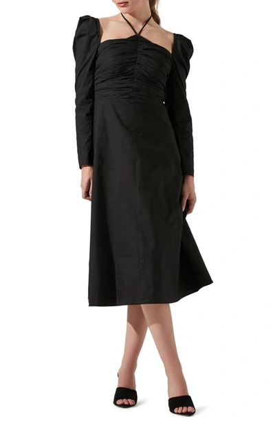 Astr Long Sleeve Tie Neck Dress In Black