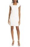 Alice And Olivia Kiro Pleated Shoulder Sheath Dress In Ecru