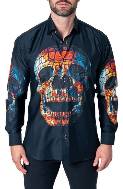 Maceoo Fibonacci Skull Prizm Cotton Button-up Shirt In Black