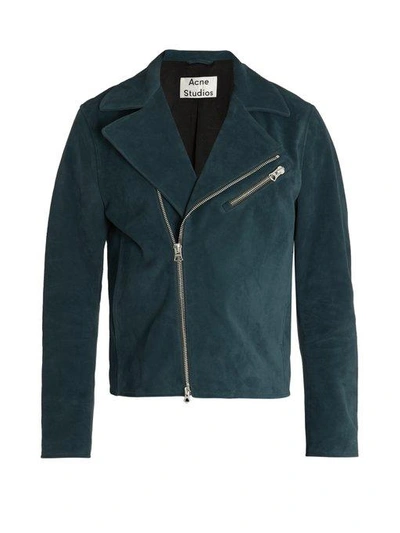 Acne Studios Axl Leather-panelled Suede Biker Jacket In Petrol