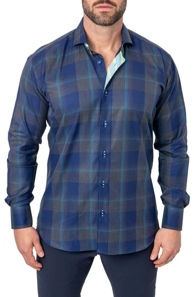 Maceoo Einstein Plaid Contemporary Fit Button-up Shirt In Blue