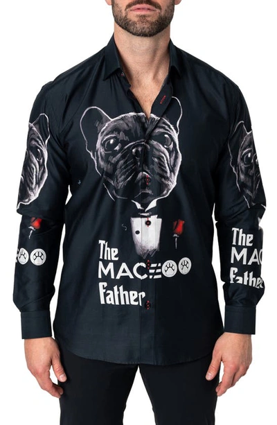 Maceoo Fibonacci Dogfather Cotton Button-up Shirt In Black