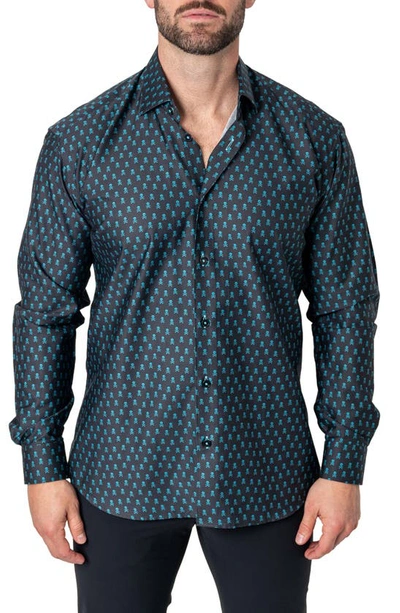 Maceoo Fibonacci Regular Fit Skullinvader Black Button-up Shirt