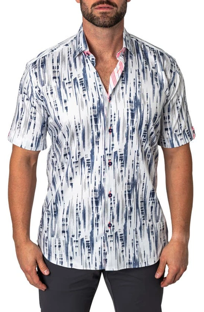 Maceoo Galileo Dripping White Short Sleeve Button-up Shirt