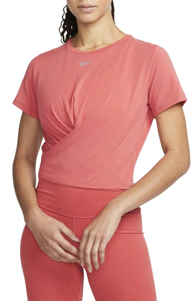 Nike Women's Dri-fit One Luxe Twist Cropped Short-sleeve Top In Adobe