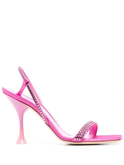 3juin 'eloise' Pink Andals With Rhinestone Embellishment And Spool Hight Heel In Viscose Blend Woman