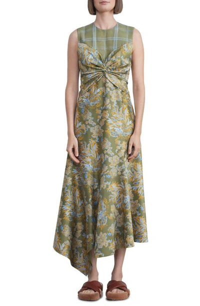 Lafayette 148 Patchwork-print Twist-front Maxi Dress In Green