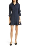 Cinq À Sept Lucilla Topstitched Pleated-hem Mini Shirtdress In Navy