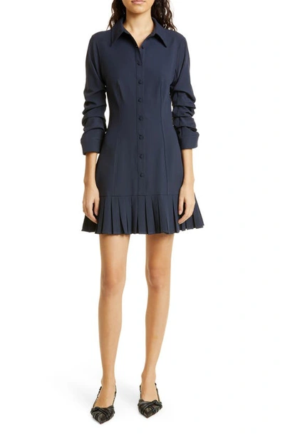 Cinq À Sept Lucilla Topstitched Pleated-hem Mini Shirtdress In Navy