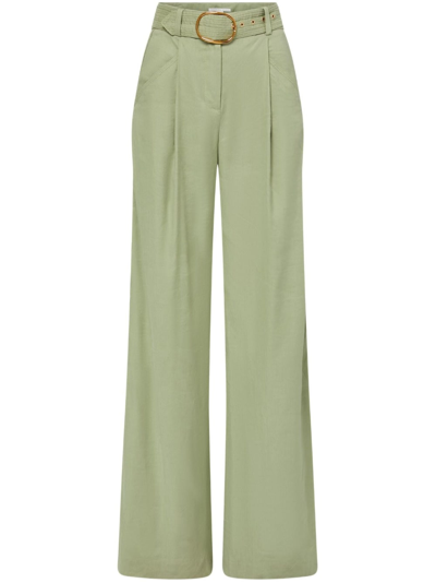 Veronica Beard Rimini Belted Wide-leg Linen Pants In Green
