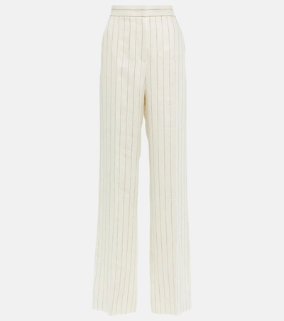 Max Mara Popoli Pinstripe Linen Trousers In White