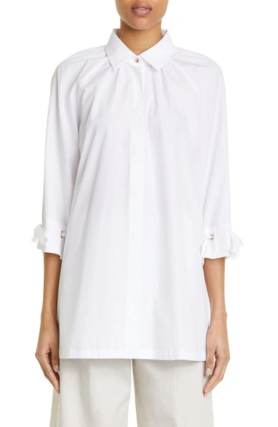 Max Mara Gigi Threaded Cuff Cotton Button-up Shirt In Optical White