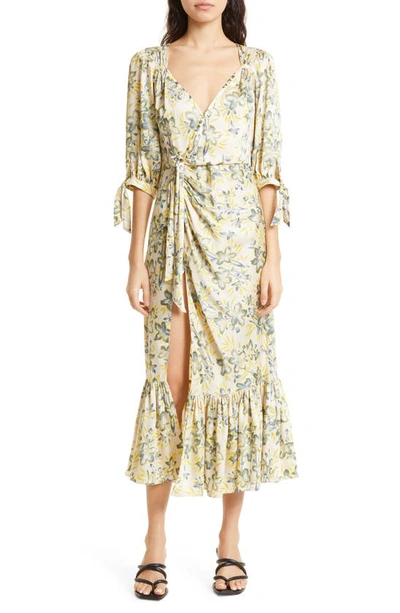 Cinq À Sept Kerstin Puff-sleeve Floral Midi Wrap Dress In Pomelo Multi