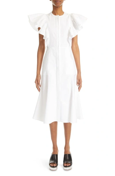 Chloé Poplin Shirtdress With Flutter Sleeves In White