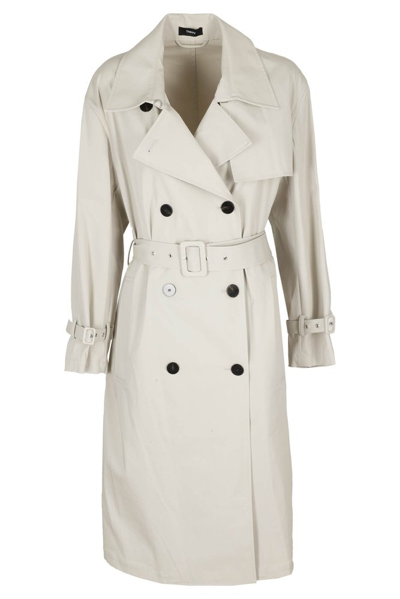 Theory Double-breasted Trench Coat In Sand
