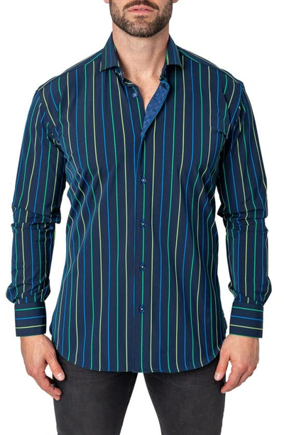 Maceoo Einstein Neon Stripe Contemporary Fit Button-up Shirt In Blue