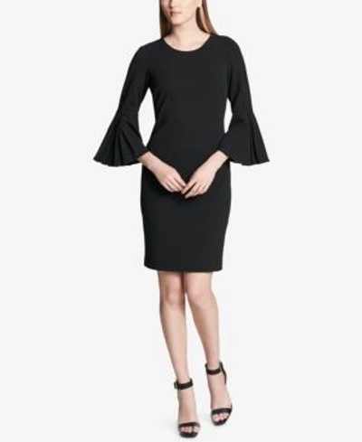 Calvin Klein Bell-sleeve Sheath Dress In Black