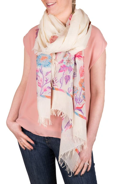 Saachi Happy Fun Times Floral Print Cotton Scarf In Ivory