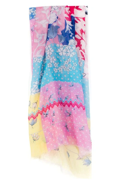 Saachi Happy Floral Print Scarf In White Multi