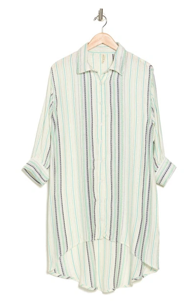 Boho Me Gauze Stripe Print Coverup In White/ Jade