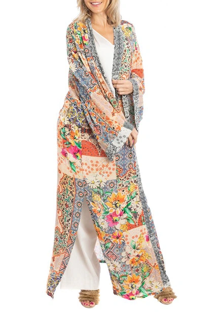 Saachi Floral Print Long Ruana In Orange