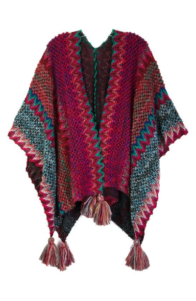 Saachi Zigzag Print Tassel Poncho In Pink Multi