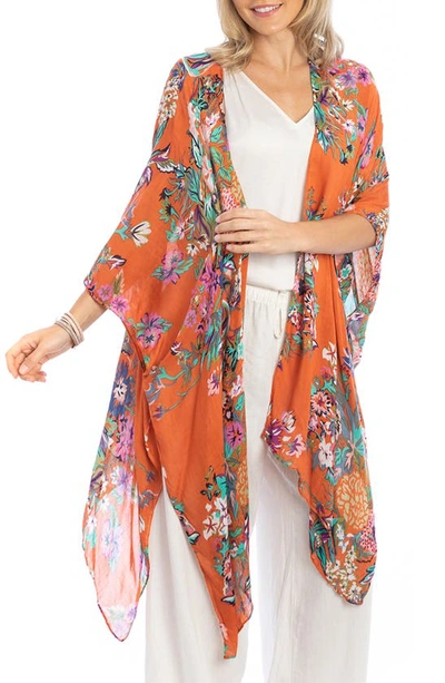 Saachi Floral Ruana In Coral Multi