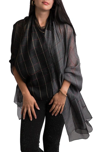 Saachi Shimmer Plaid Wool & Silk Scarf In Black