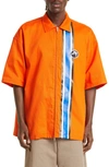 Ambush Striped Zipped Short-sleeve Shirt In Orange,blue