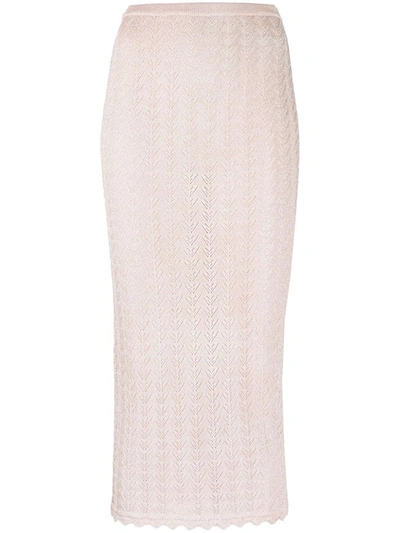 Alessandra Rich Pointelle-knit Midi Pencil Skirt In Pink