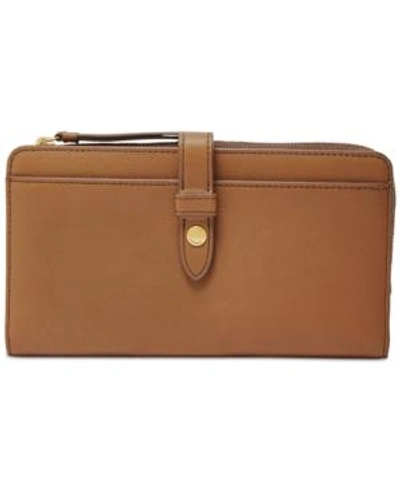 Fossil Fiona Leather Tab Wallet In Saddle