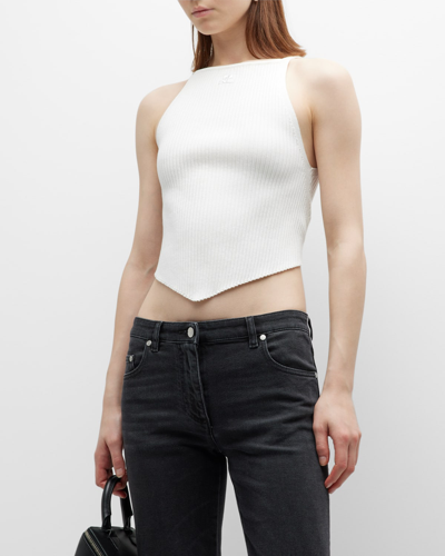 Courrèges Pointy Viscose Rib Knit Tank Top In White